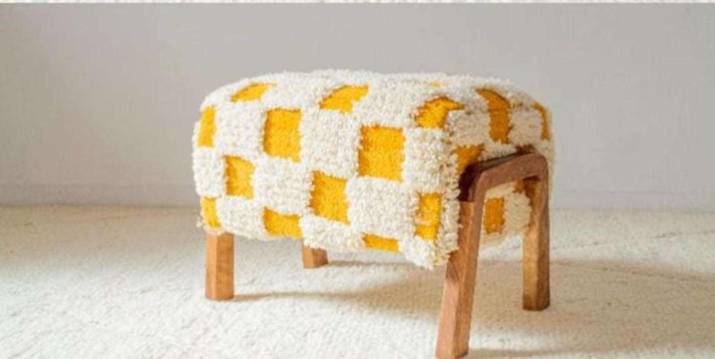 Moroccan Wool Bench – Handmade Walnut Wood Berber Seat