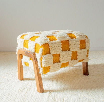 Moroccan Wool Bench – Handmade Walnut Wood Berber Seat
