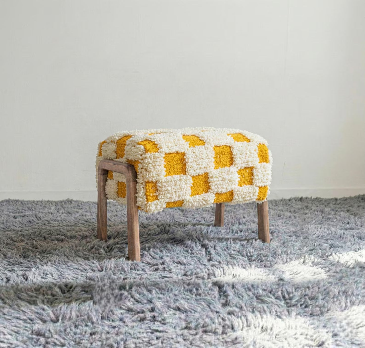 Moroccan Wool Bench – Handmade Walnut Wood Berber Seat