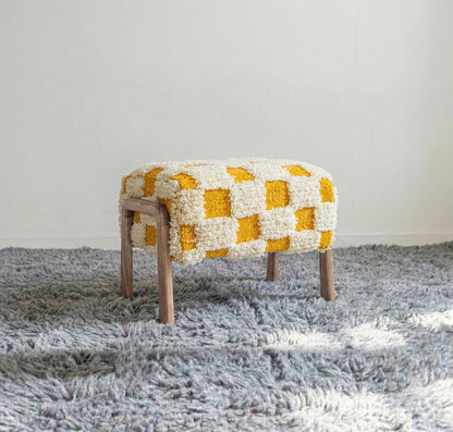 Moroccan Wool Bench – Handmade Walnut Wood Berber Seat