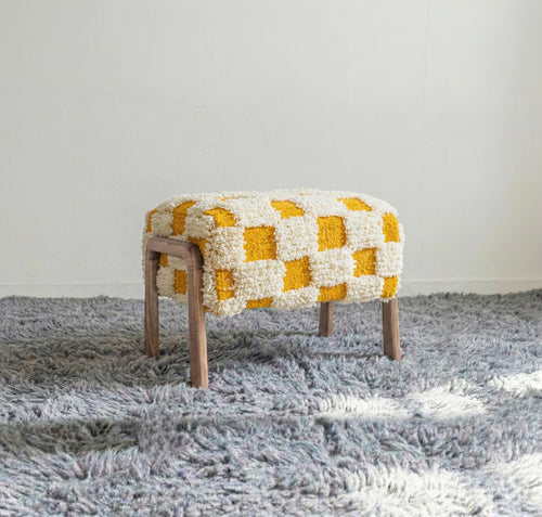 Moroccan Wool Bench – Handmade Walnut Wood Berber Seat