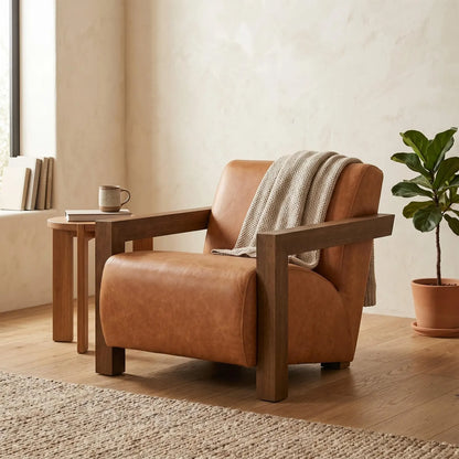 Mid-Century Cognac Leather Lounge Chair